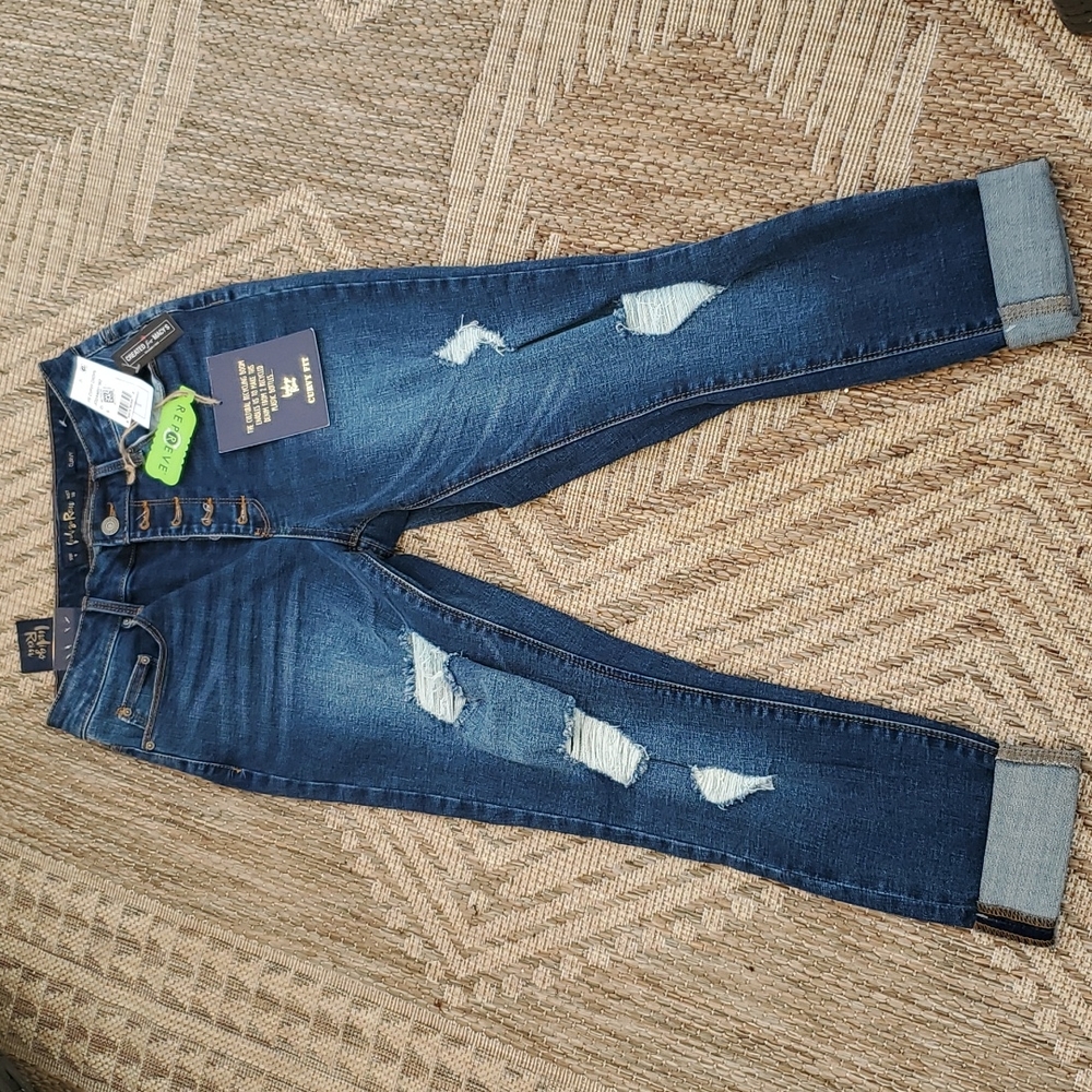 NWT Indigo Rein Button-fly Crop Distressed Jeans Size 9 / 28
